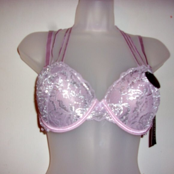 Youmita 34B Seafog Metallic Lace Bra & Medium Metallic Lace Hipster NWT - Picture 4 of 9